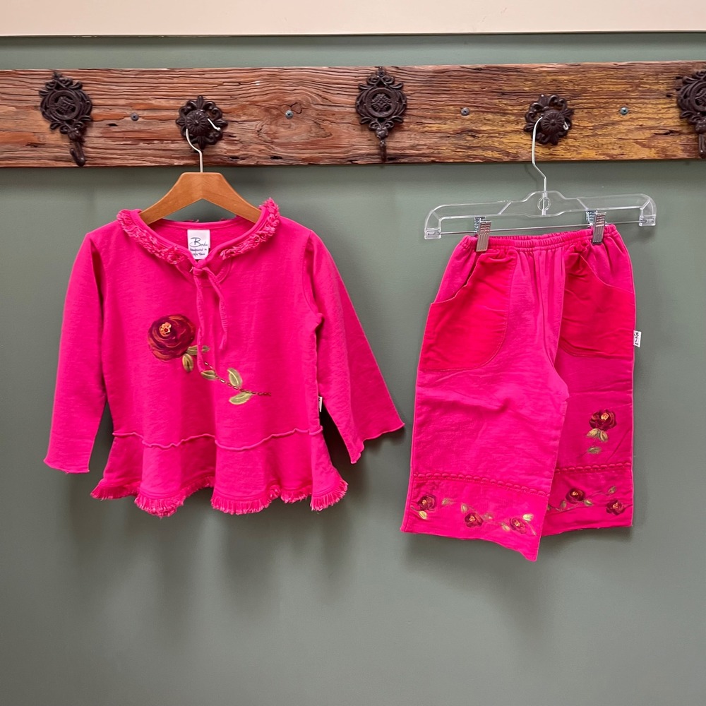 Balu South Africa‎ Girls Pink Handpainted Rose Fleece Top and Pants Set Age 4